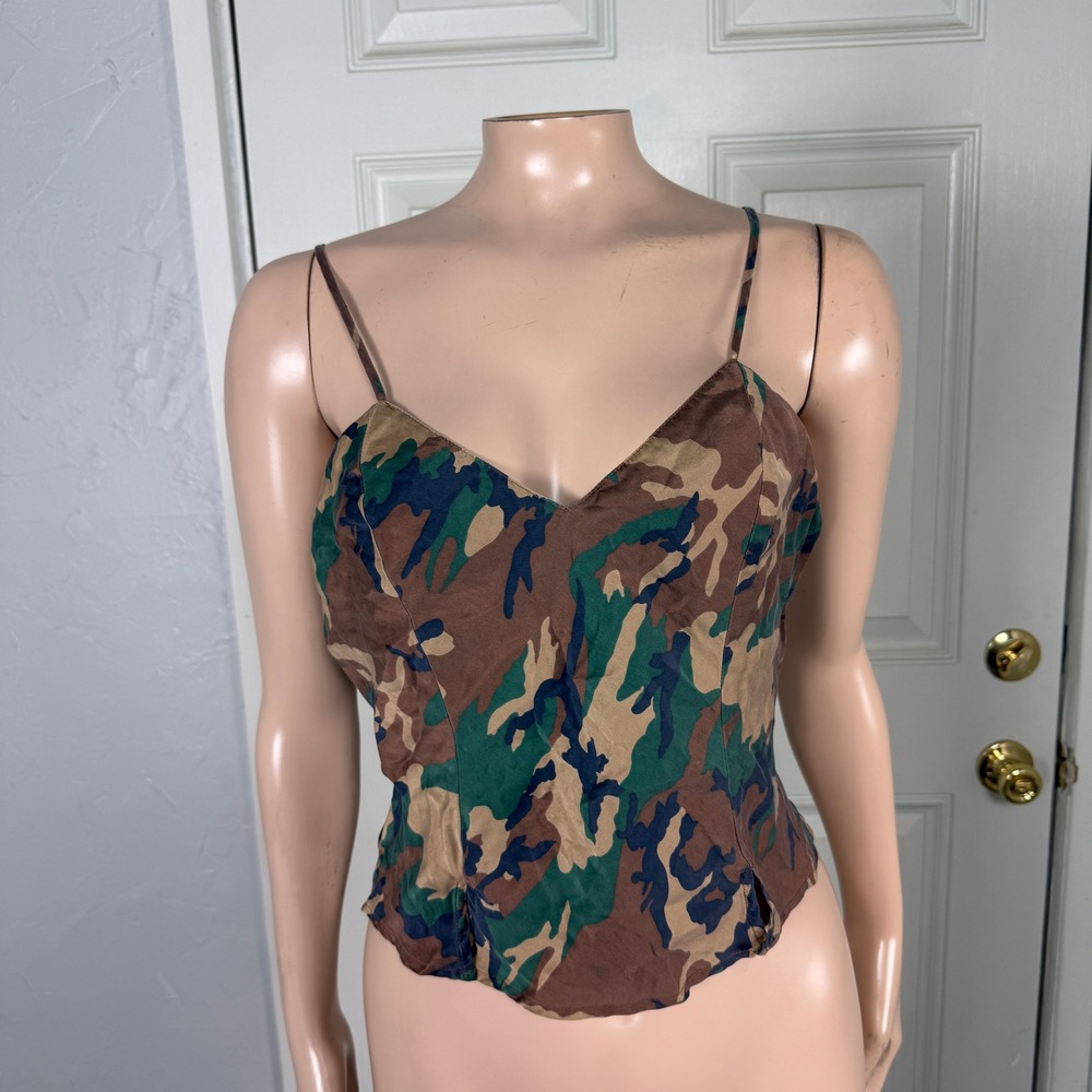 Vintage Y2K Redhead Women's Shirt Small Camo Tank top Silk Cami Camouflage Y3-10